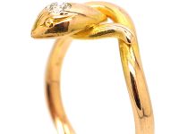 Edwardian 18ct Gold Snake Ring set with a Diamond in it's Head