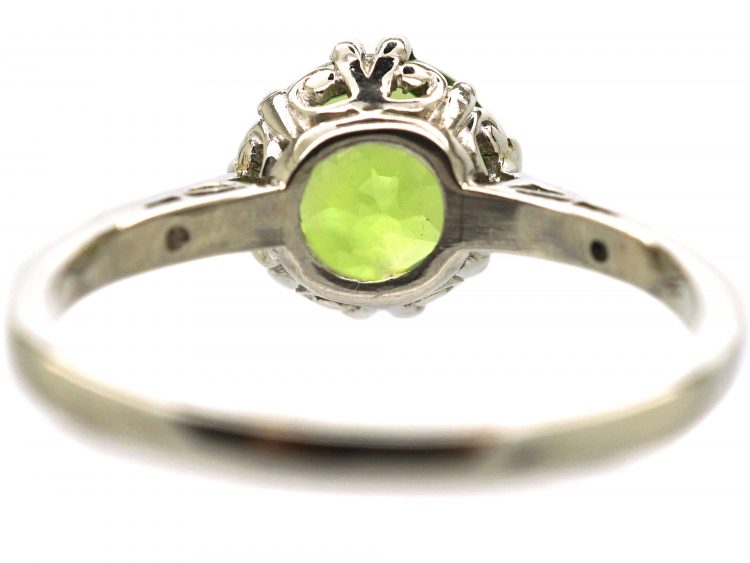Edwardian 18ct White Gold & Platinum, Peridot Ring with Diamond Set Shoulders