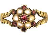 Georgian 15ct Gold Almandine Garnet & Natural Split Pearl Cluster Ring