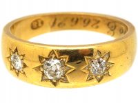Edwardian 18ct Gold, Three Stone Diamond Gypsy Ring