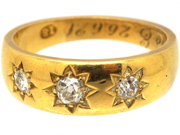 Edwardian 18ct Gold, Three Stone Diamond Gypsy Ring