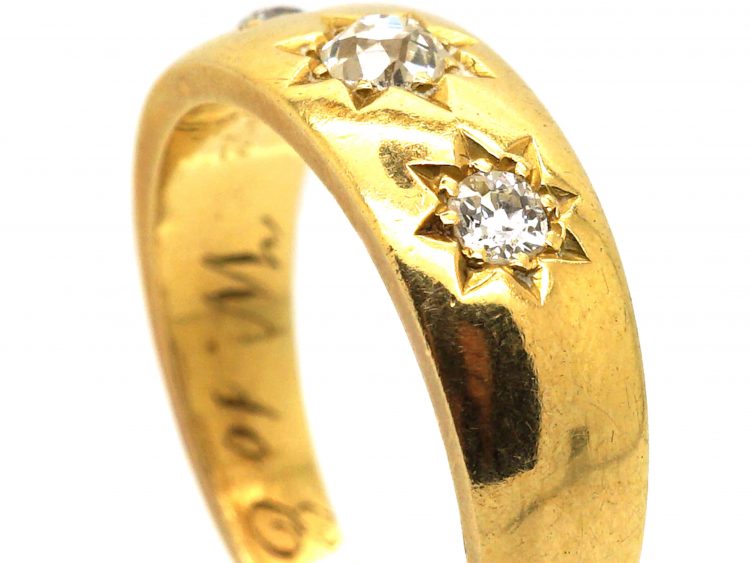 Edwardian 18ct Gold, Three Stone Diamond Gypsy Ring