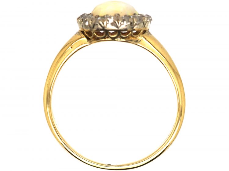 Edwardian 18ct Gold, Cabochon Opal & Diamond Ring