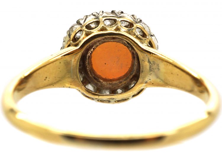 Edwardian 18ct Gold, Cabochon Opal & Diamond Ring