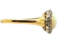 Edwardian 18ct Gold, Cabochon Opal & Diamond Ring