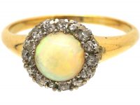 Edwardian 18ct Gold, Cabochon Opal & Diamond Ring