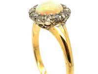 Edwardian 18ct Gold, Cabochon Opal & Diamond Ring