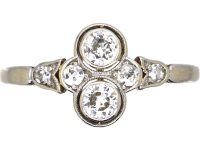Early 20th Century 14ct Gold & Platinum, Two Stone Diamond Ring with Diamond Detail