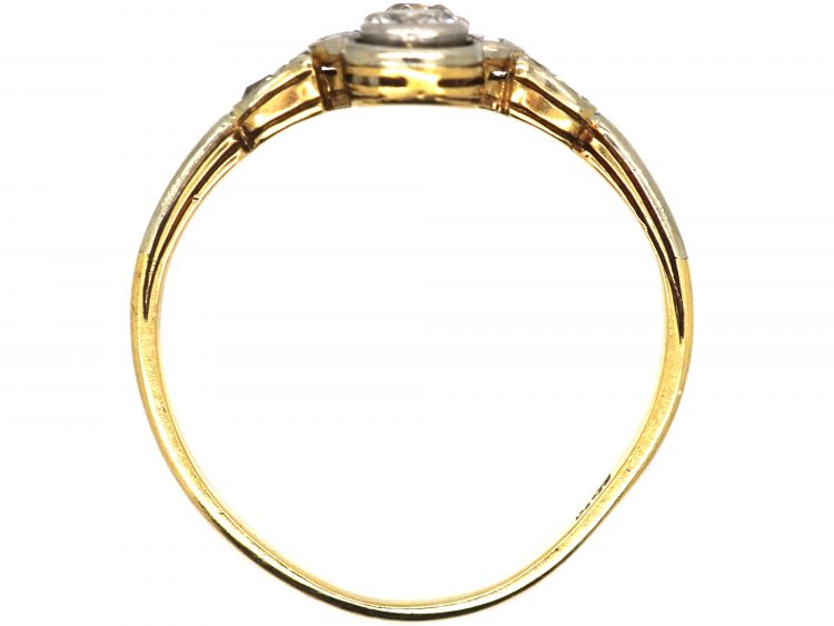 Early 20th Century 14ct Gold & Platinum, Two Stone Diamond Ring with Diamond Detail