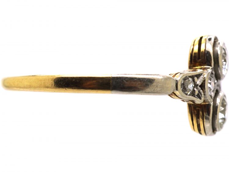 Early 20th Century 14ct Gold & Platinum, Two Stone Diamond Ring with Diamond Detail
