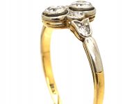 Early 20th Century 14ct Gold & Platinum, Two Stone Diamond Ring with Diamond Detail