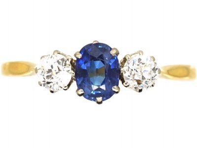 Edwardian 18ct Gold, Sapphire & Diamond Three Stone Ring