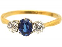Edwardian 18ct Gold, Sapphire & Diamond Three Stone Ring