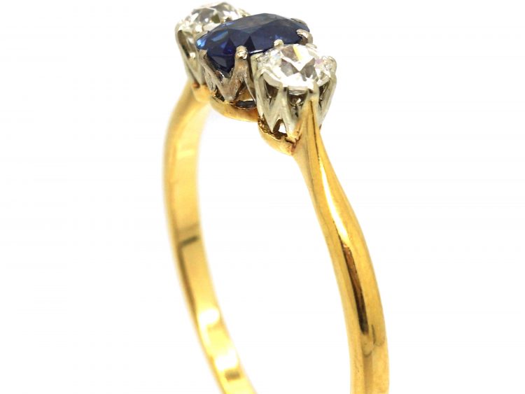 Edwardian 18ct Gold, Sapphire & Diamond Three Stone Ring