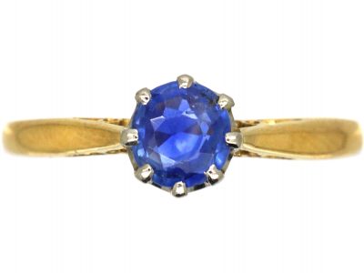 Edwardian 18ct Gold & Platinum, Sapphire Solitaire Ring
