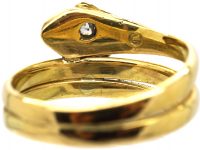Victorian 18ct Gold Snake Ring with Rose Diamond Eyes
