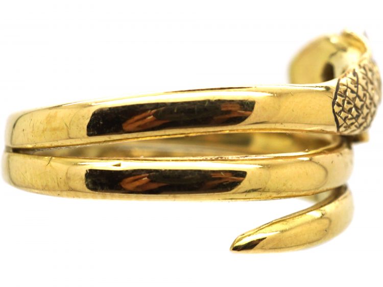 Victorian 18ct Gold Snake Ring with Rose Diamond Eyes