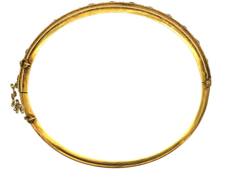 Victorian 18ct Gold & Diamond Etruscan Revival Bangle