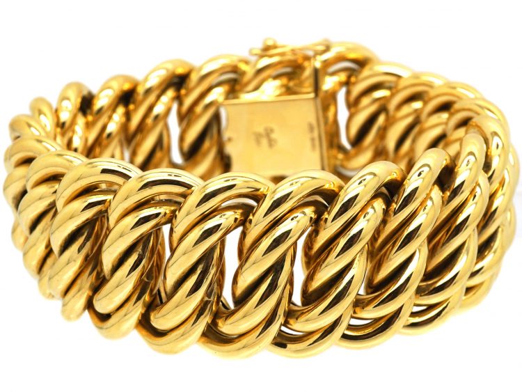 French 18ct Gold Large Curb Design Bracelet by Caplain, Paris