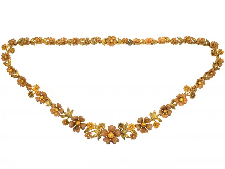 Victorian Three Colour Gold Floral Necklace
