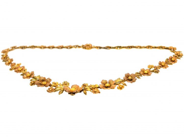 Victorian Three Colour Gold Floral Necklace