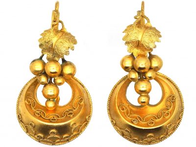 Victorian 15ct Gold Earrings with Grapes Motif in Original Case
