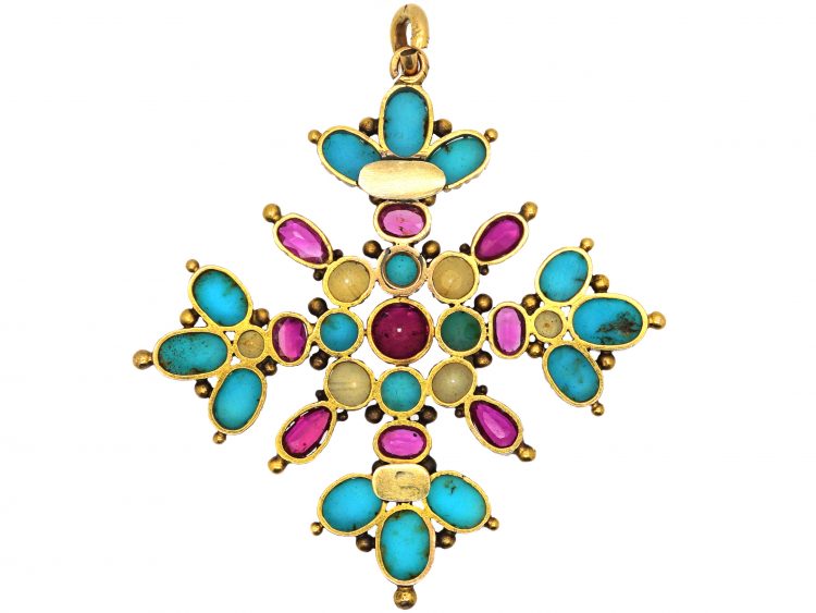 Georgian Ruby, Natural Split Pearl & Turquoise Pendant