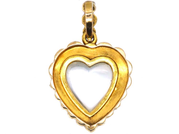 Edwardian 15ct Gold, Moonstone & Natural Split Pearl Heart Pendant