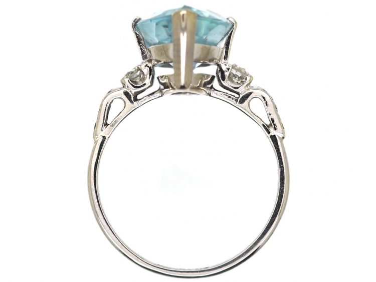 Platinum Ring by Boodles set with a Marquise Cut Aquamarine with Diamond Set Shoulders