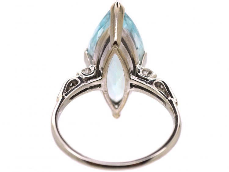 Platinum Ring by Boodles set with a Marquise Cut Aquamarine with Diamond Set Shoulders