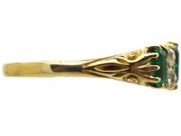 Victorian 18ct Gold, Emerald Three Stone Carved Half Hoop Ring with Diamonds In Between