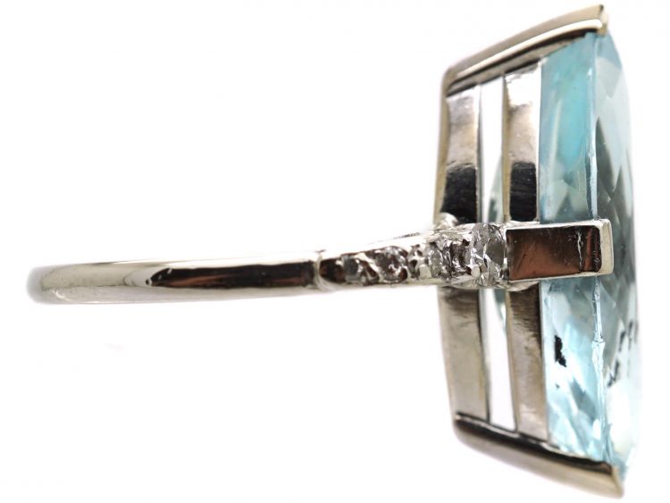 Platinum Ring by Boodles set with a Marquise Cut Aquamarine with Diamond Set Shoulders