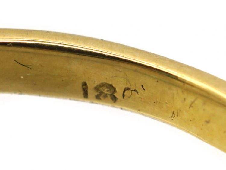 Victorian 18ct Gold, Emerald Three Stone Carved Half Hoop Ring with Diamonds In Between