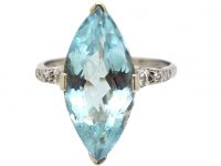 Platinum Ring by Boodles set with a Marquise Cut Aquamarine with Diamond Set Shoulders
