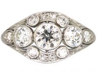 Early 20th Century 18ct White Gold, Three Stone Diamond Cluster Ring