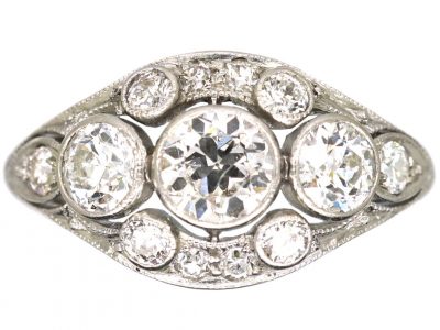 Early 20th Century 18ct White Gold, Three Stone Diamond Cluster Ring
