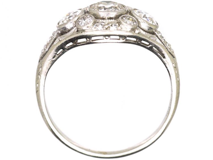 Early 20th Century 18ct White Gold, Three Stone Diamond Cluster Ring