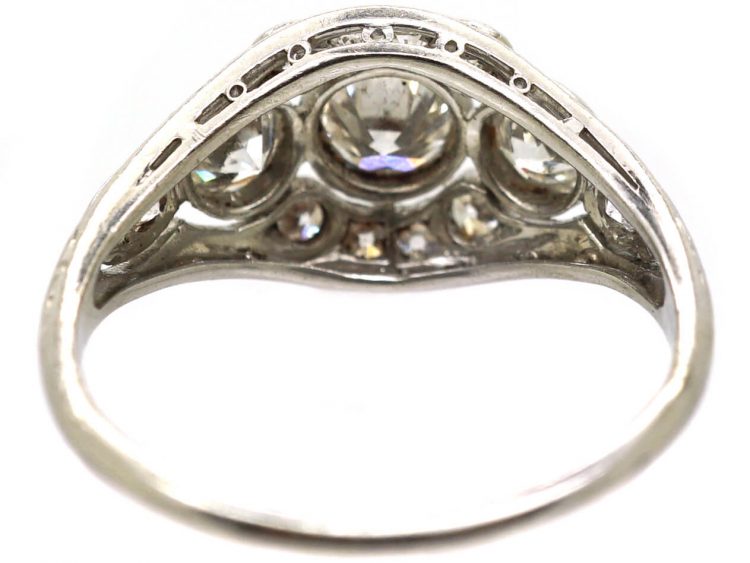 Early 20th Century 18ct White Gold, Three Stone Diamond Cluster Ring