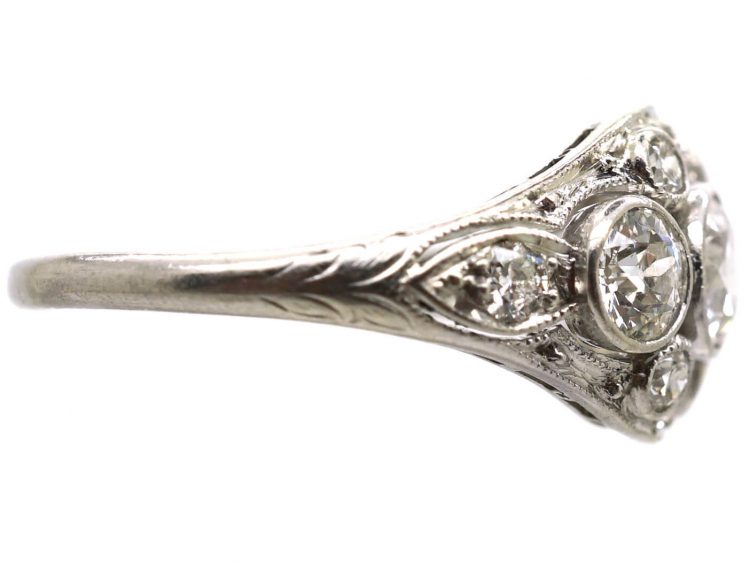Early 20th Century 18ct White Gold, Three Stone Diamond Cluster Ring