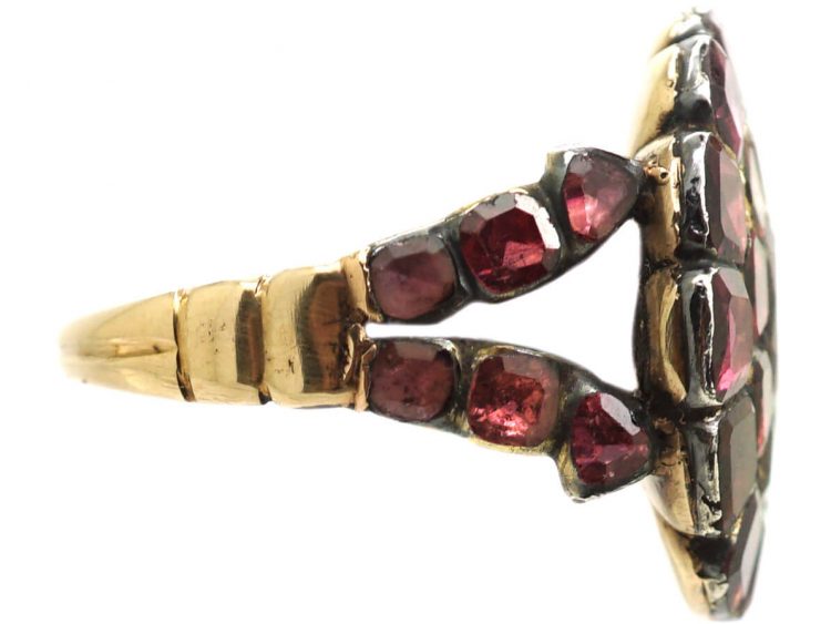 Georgian Flat Cut Almandine Garnet Cluster Ring