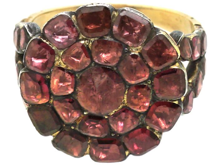Georgian Flat Cut Almandine Garnet Cluster Ring