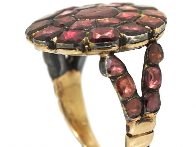 Georgian Flat Cut Almandine Garnet Cluster Ring
