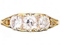 Victorian 18ct Gold, Three Stone Diamond Carved Half Hoop Ring
