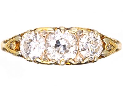 Victorian 18ct Gold, Three Stone Diamond Carved Half Hoop Ring