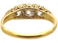 Victorian 18ct Gold, Three Stone Diamond Carved Half Hoop Ring