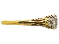 Victorian 18ct Gold, Three Stone Diamond Carved Half Hoop Ring