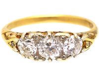 Victorian 18ct Gold, Three Stone Diamond Carved Half Hoop Ring
