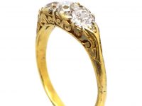 Victorian 18ct Gold, Three Stone Diamond Carved Half Hoop Ring