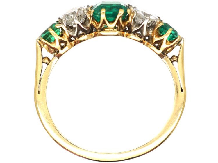 Edwardian 18ct Gold, Emerald & Diamond Five Stone Ring