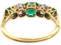 Edwardian 18ct Gold, Emerald & Diamond Five Stone Ring